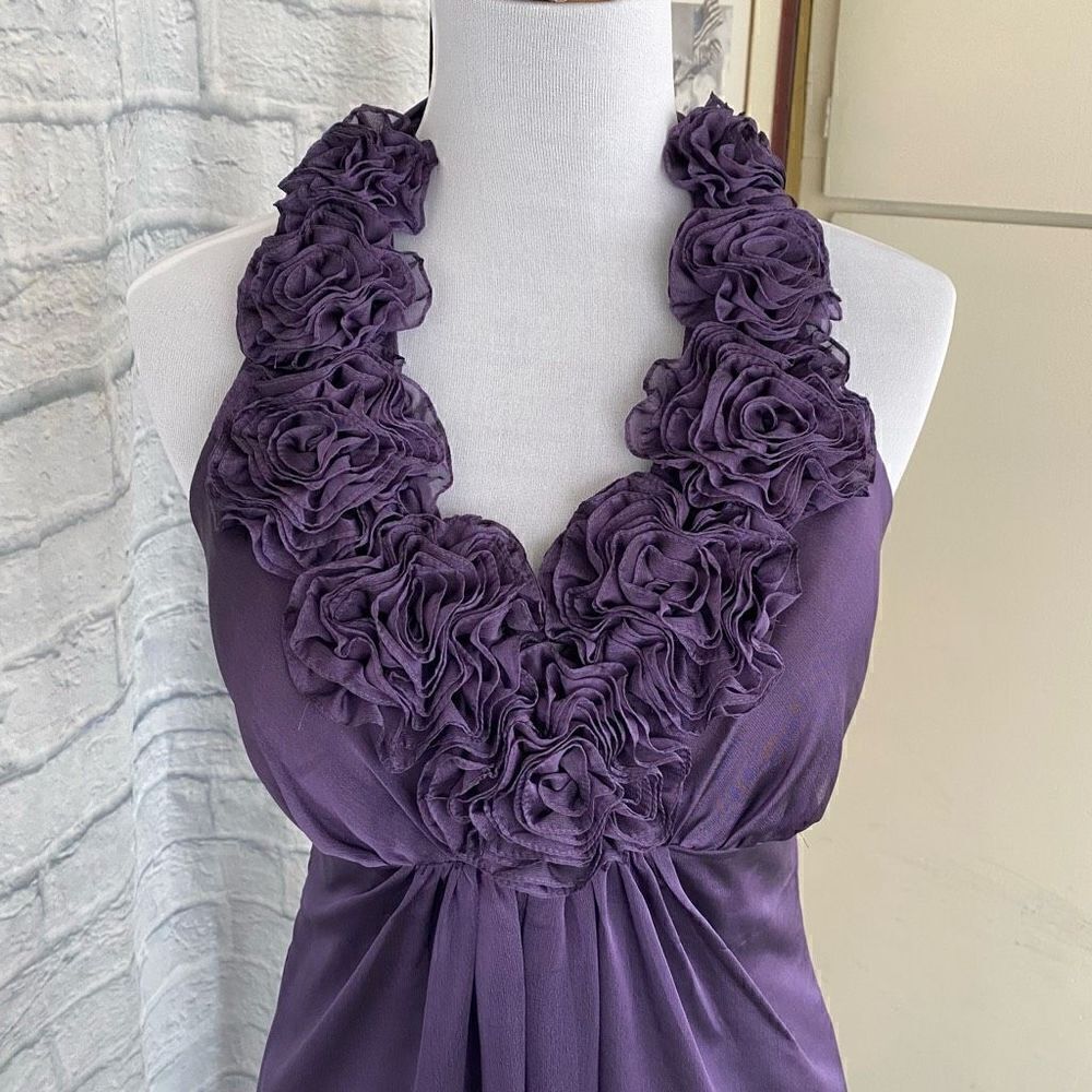 Bari Jay women 8 raised flower halter top empire waist floor length dress purple - Picture 3 of 15